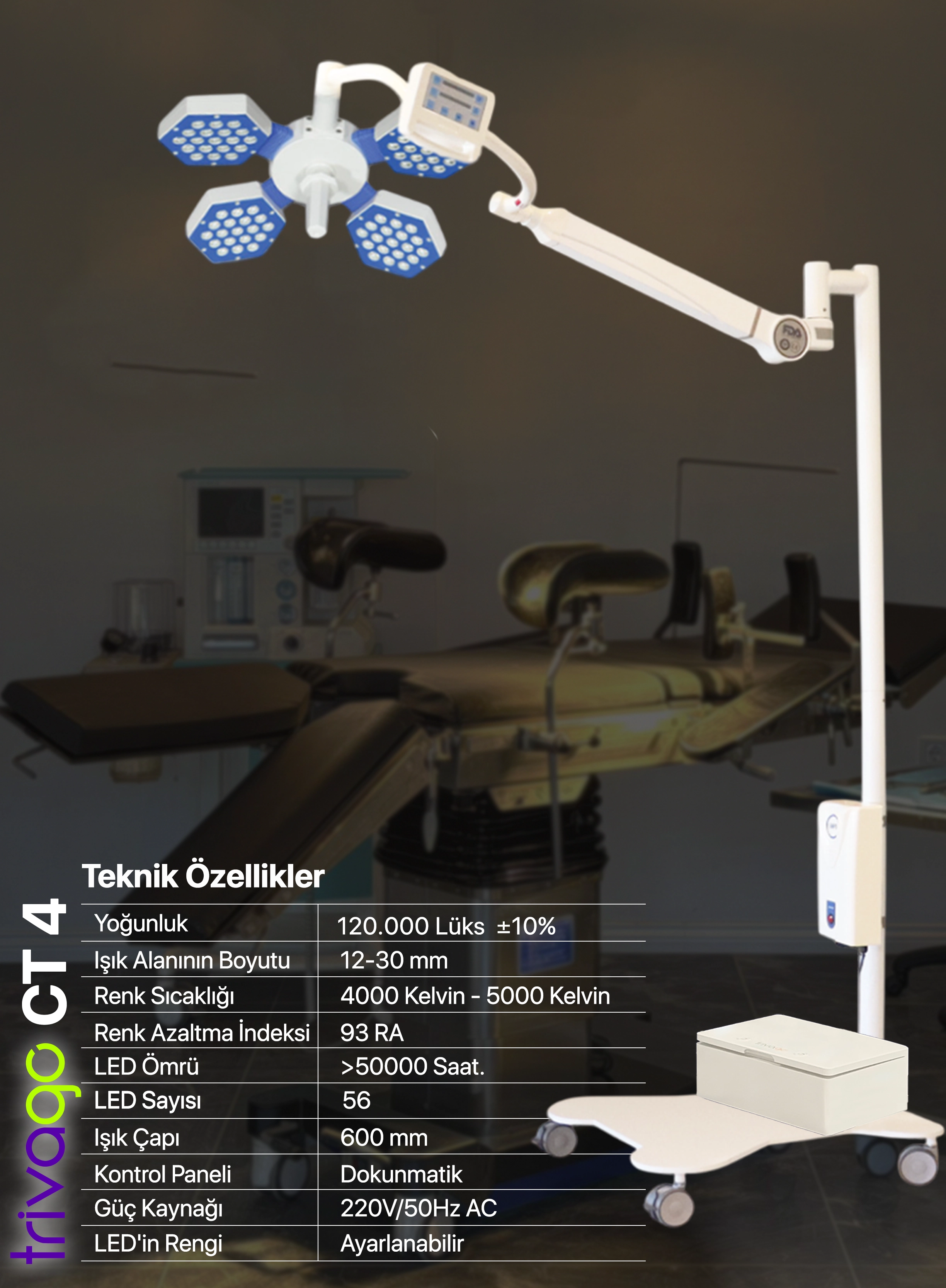                                  CT-4 Mobil Bataryalı Ameliyat Lambası 